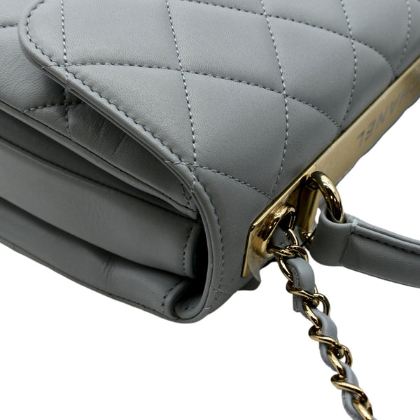 CHANEL Trendy CC Top Handle Flap Quilted Leather Shoulder Bag Light Blue