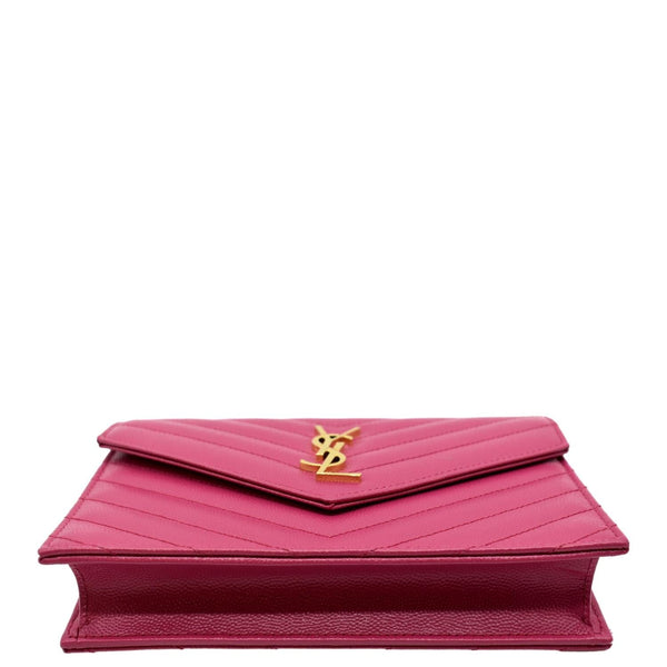 YVES SAINT LAURENT Cassandre Grain De Poudre Embossed Chain Envelope Bag Fuchsia