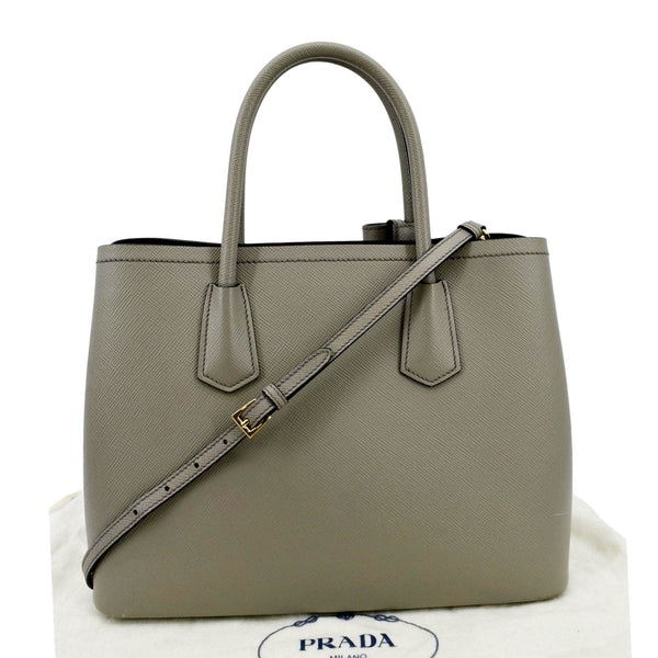 PRADA Double Handle Saffiano Leather Tote Bag Grey