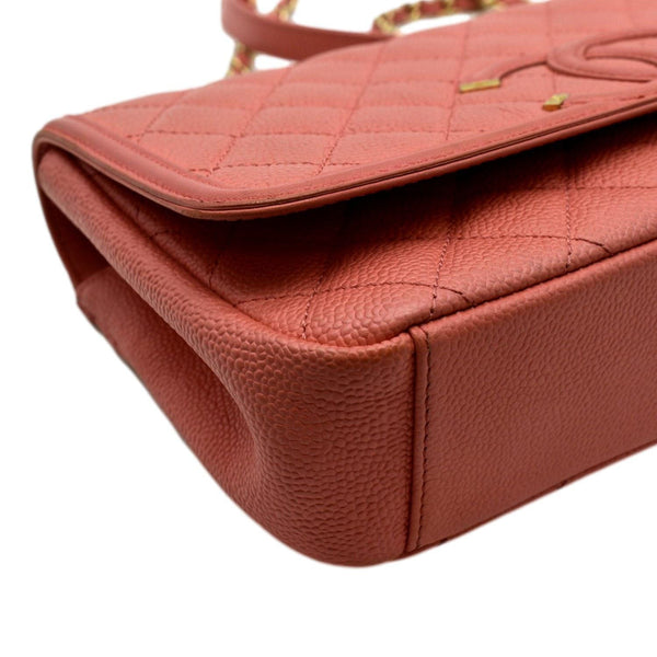 CHANEL CC Filigree Medium Flap Caviar Leather Crossbody Bag Pink
