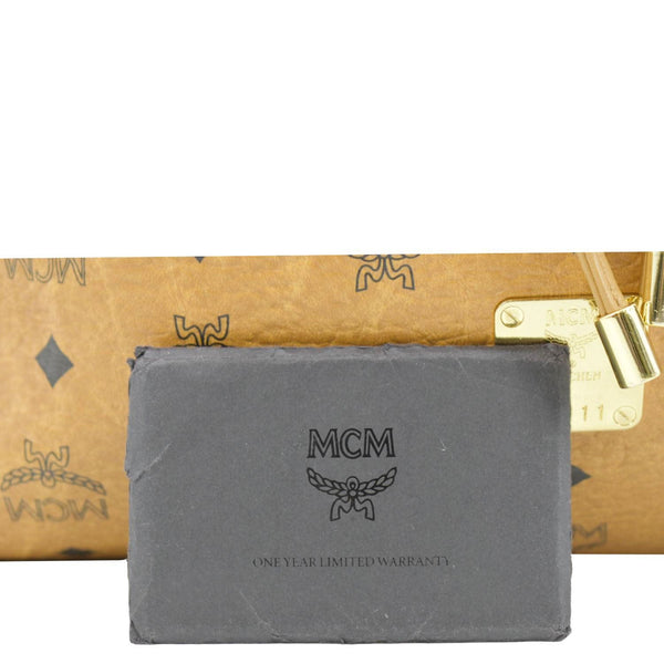 MCM Drawstring Visetos Monogram Print Tote Shoulder Bag Cognac