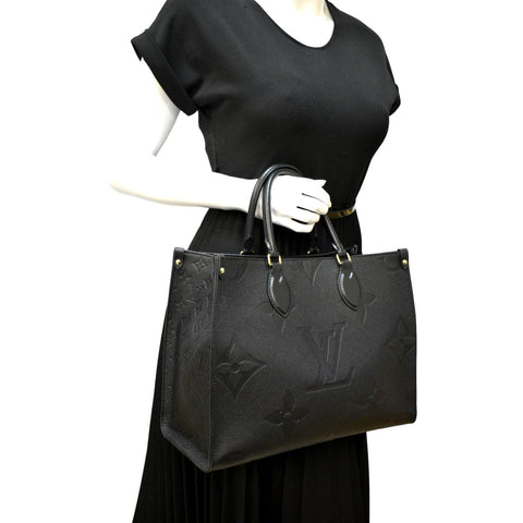 LOUIS VUITTON Onthego MM Giant Monogram Empreinte Leather Tote Bag Black