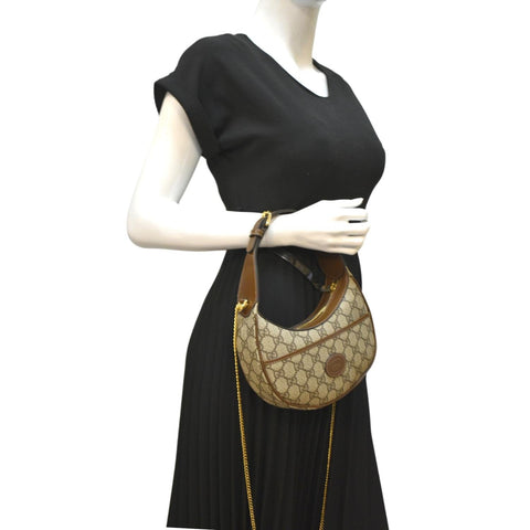 Gucci Half Moon Mini GG Supreme Canvas Crossbody Bag - Full View