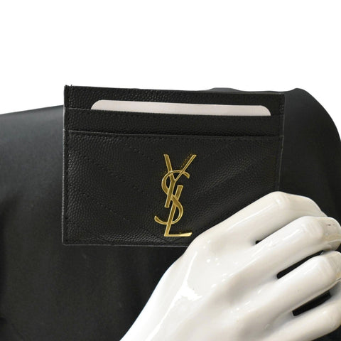 YVES SAINT LAURENT Cassandre Monogram Grain De Poudre Leather Card Holder Black