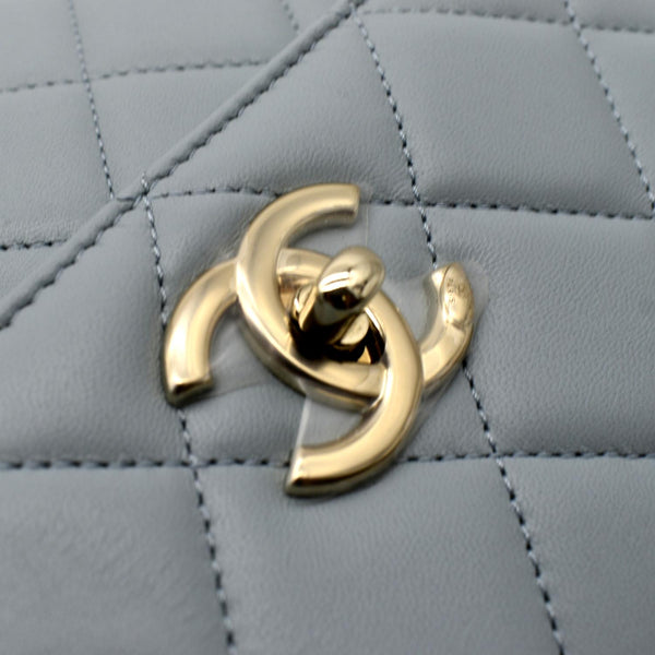 CHANEL Trendy CC Top Handle Flap Quilted Leather Shoulder Bag Light Blue