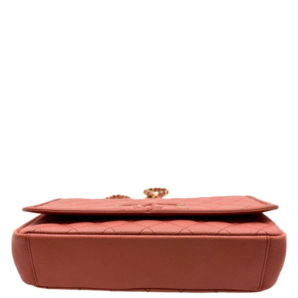 CHANEL CC Filigree Medium Flap Caviar Leather Crossbody Bag Pink