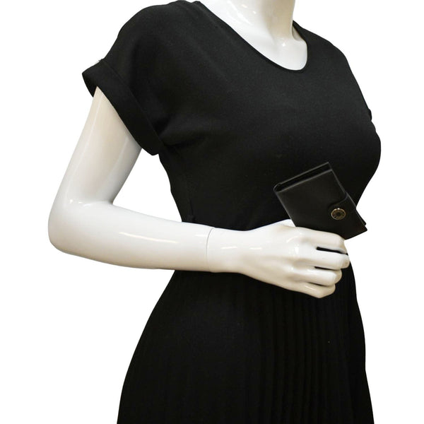 HERMES Leather Card Holder Wallet Black