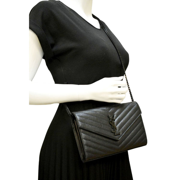 YVES SAINT LAURENT Cassandre Matelasse Chain Wallet Crossbody Bag Black