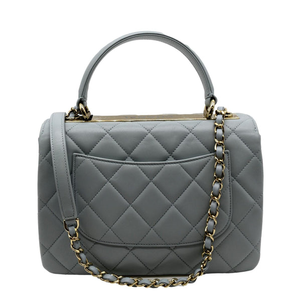 CHANEL Trendy CC Top Handle Flap Quilted Leather Shoulder Bag Light Blue