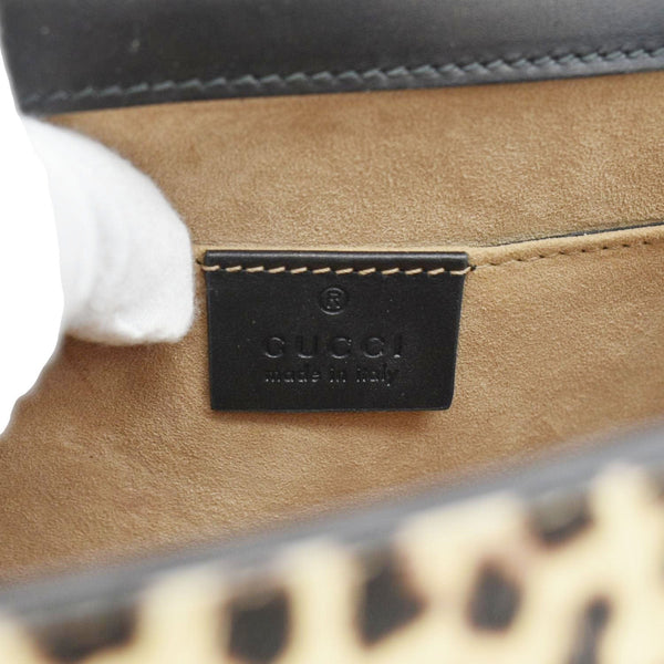 GUCCI Leopard Print Sylvie Mini Calf Hair Top Handle Shoulder Bag Beige 470270