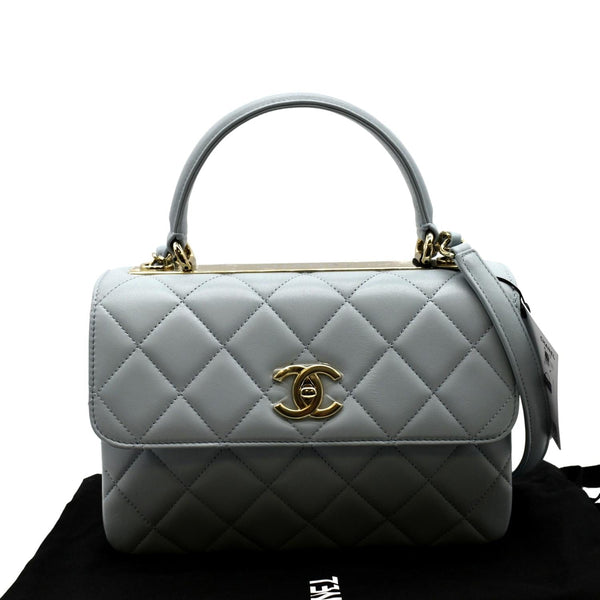 CHANEL Trendy CC Top Handle Flap Quilted Leather Shoulder Bag Light Blue