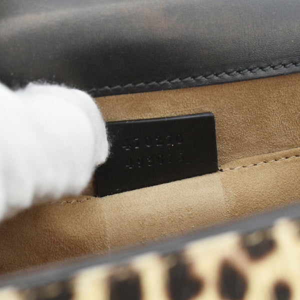 GUCCI Leopard Print Sylvie Mini Calf Hair Top Handle Shoulder Bag Beige 470270