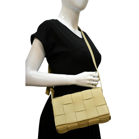 BOTTEGA VENETA Cassette Intreccio Leather Crossbody Bag Beige