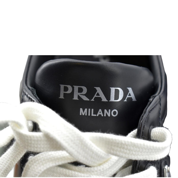 PRADA Logo Black And White Leather Sneakers Size 39 1/2