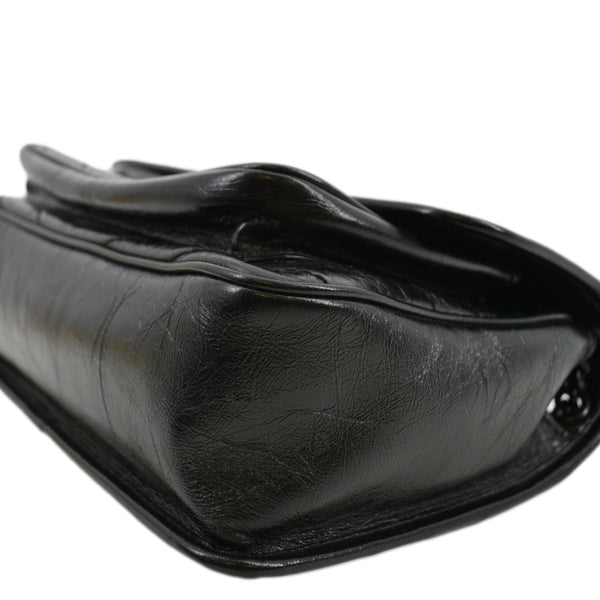 YVES SAINT LAURENT Niki Baby Crinkle Leather Shoulder Bag Black