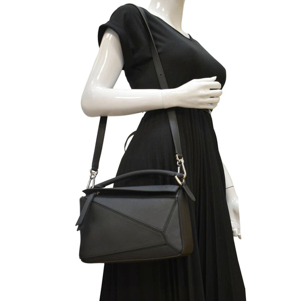 LOEWE Puzzle Small Leather Shoulder Bag Black