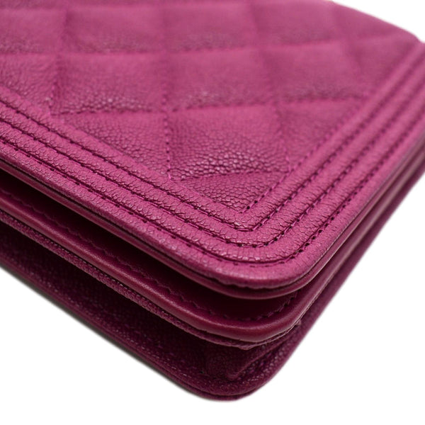CHANEL Boy Woc Quilted Caviar Leather Wallet on Chain Crossbody Bag Pink