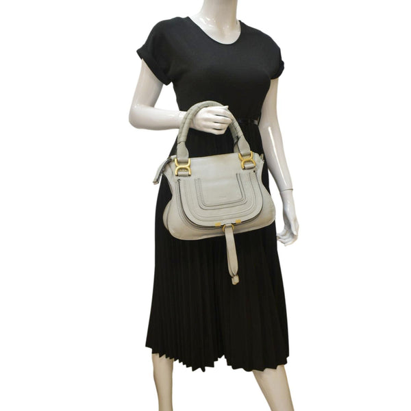 CHLOE Marcie Small Calfskin Leather Shoulder Bag Grey