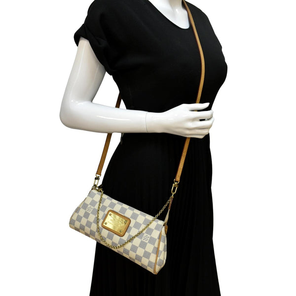 LOUIS VUITTON Pochette Eva Damier Azur Crossbody Clutch Bag White