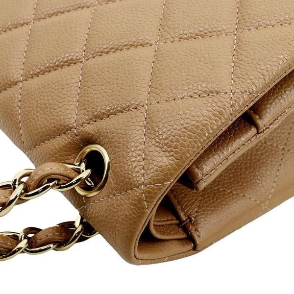 CHANEL Classic Jumbo Double Flap Quilted Caviar Leather Shoulder Bag Beige