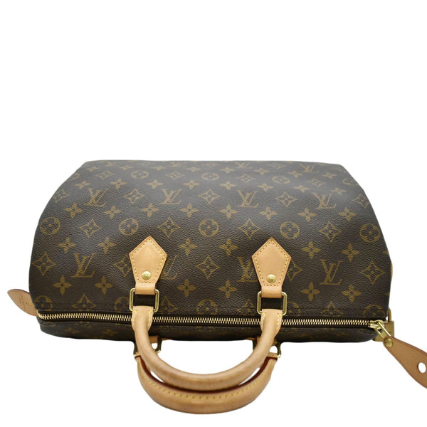 LOUIS VUITTON Speedy 35 Monogram Canvas Satchel Bag Brown