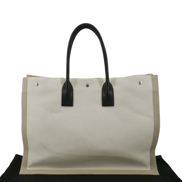 YVES SAINT LAURENT Rive Gauche Small Linen Leather Tote Griege