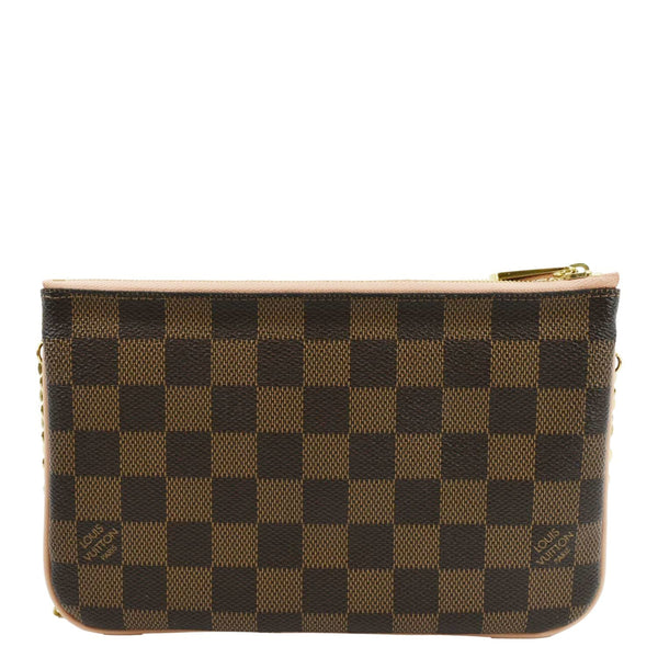 LOUIS VUITTON Double Zip Pochette Damier Ebene Crossbody Bag Rose Ballerine