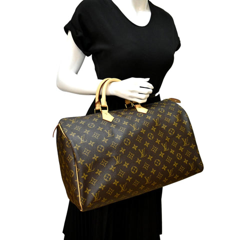 Louis Vuitton Speedy 35 Monogram Canvas Satchel Bag in brown color