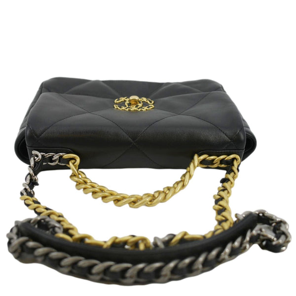 CHANEL 19 Small Flap Quilted Lambskin Leather Shoulder Bag Black