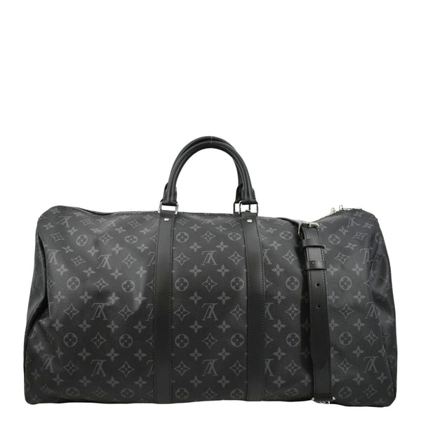 LOUIS VUITTON Keepall 55 Bandouliere Monogram Eclipse Travel Bag Black