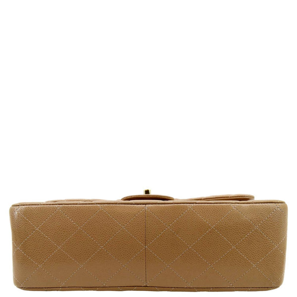 CHANEL Classic Jumbo Double Flap Quilted Caviar Leather Shoulder Bag Beige