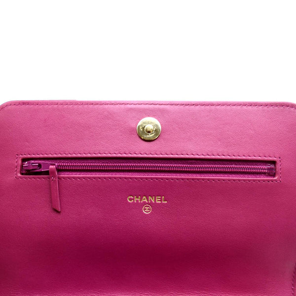 CHANEL Boy Woc Quilted Caviar Leather Wallet on Chain Crossbody Bag Pink