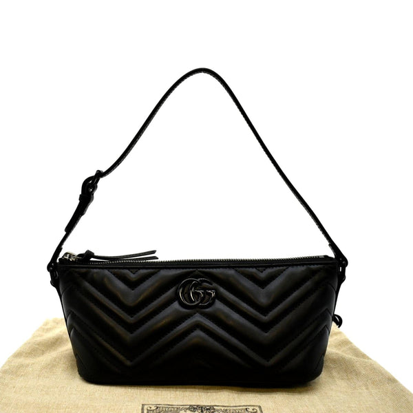 GUCCI GG Marmont Matelasse Chevron Leather Shoulder Bag Black 739166