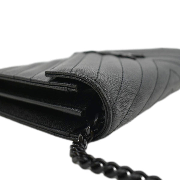 YVES SAINT LAURENT Cassandre Chain Wallet Leather Crossbody Bag Black