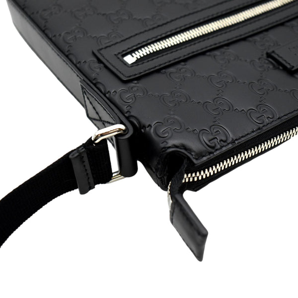 GUCCI GG Signature Leather Messenger Bag Black 406410
