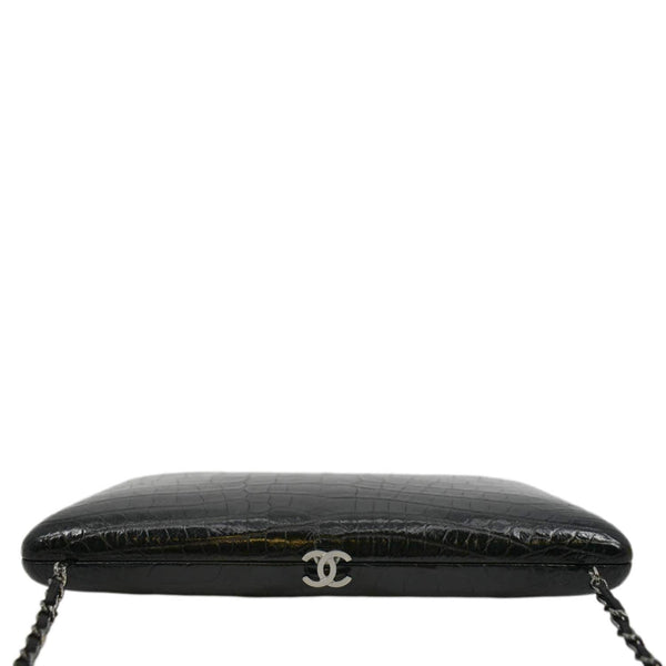 CHANEL Chain Alligator Leather Clutch Bag Black