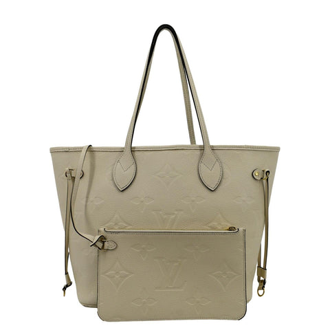 LOUIS VUITTON Neverfull MM Monogram Empreinte Tote Bag Beige