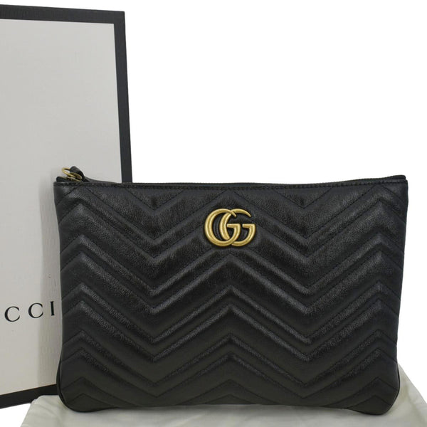 GUCCI GG Marmont Matelasse Chevron Leather Pouch Black 525541