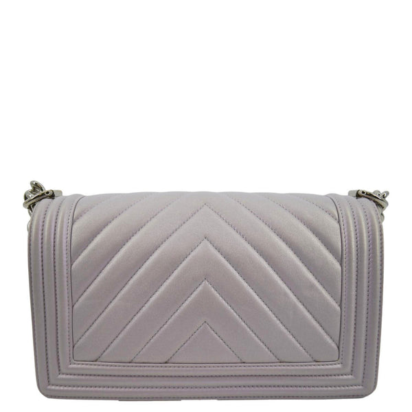 CHANEL Medium Boy Flap Metallic Chevron Shoulder Bag Light Purple