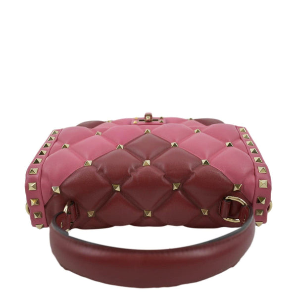 VALENTINO Rockstud Medium Candystud Leather Top Handle Shoulder Bag Pink