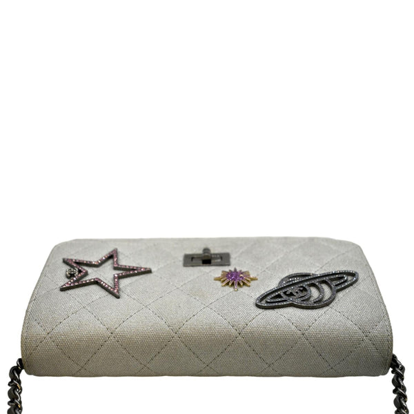 CHANEL Classic 2.55 Reissue Space Charm Quilted Canvas WOC Crossbody Bag Silver