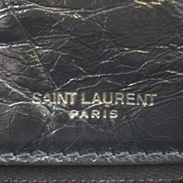 YVES SAINT LAURENT Niki Baby Crinkle Leather Shoulder Bag Black