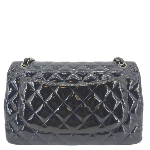 CHANEL Classic Double Flap Quilted Patent Leather Shoulder Bag Navy Blue