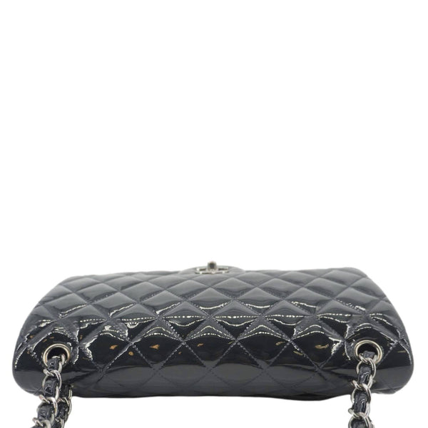 CHANEL Classic Double Flap Quilted Patent Leather Shoulder Bag Navy Blue