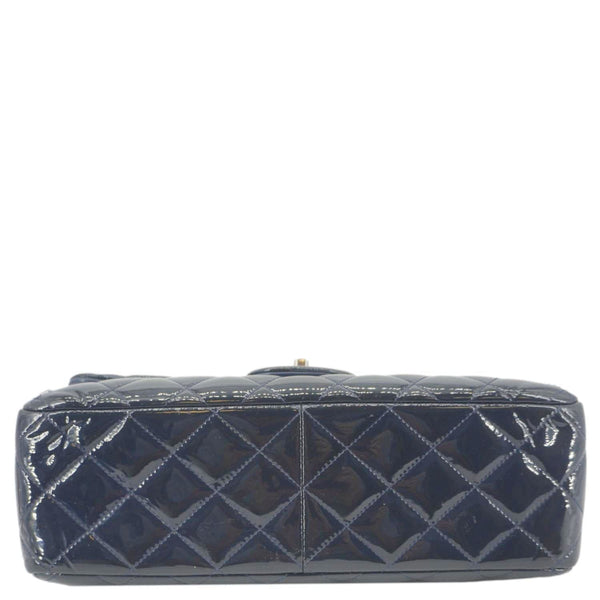 CHANEL Classic Double Flap Quilted Patent Leather Shoulder Bag Navy Blue