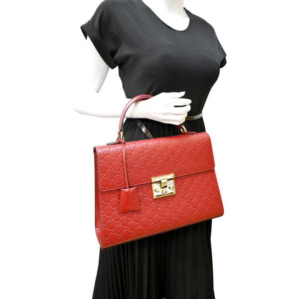Gucci Signature Medium Padlock Leather Shoulder Bag Red - Full View