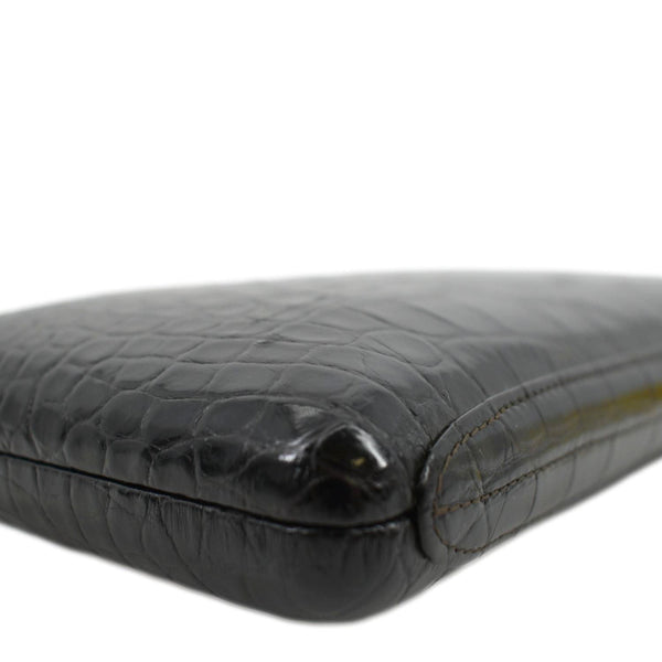 CHANEL Chain Alligator Leather Clutch Bag Black