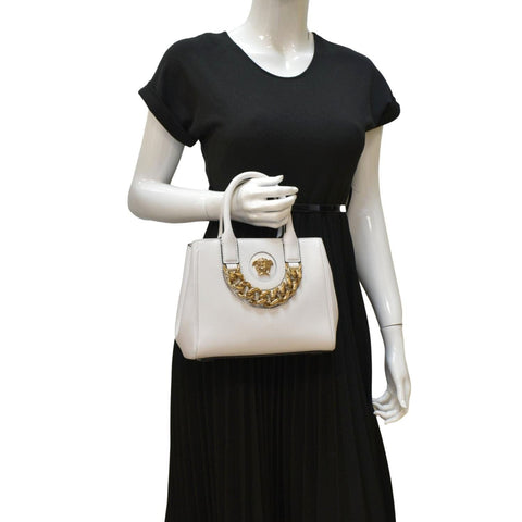 VERSACE La Medusa Leather Top Handle Shoulder Bag White