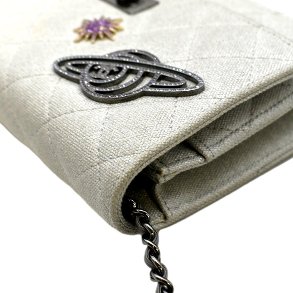 CHANEL Classic 2.55 Reissue Space Charm Quilted Canvas WOC Crossbody Bag Silver