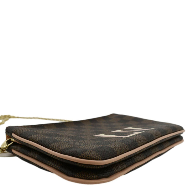 LOUIS VUITTON Double Zip Pochette Damier Ebene Crossbody Bag Rose Ballerine